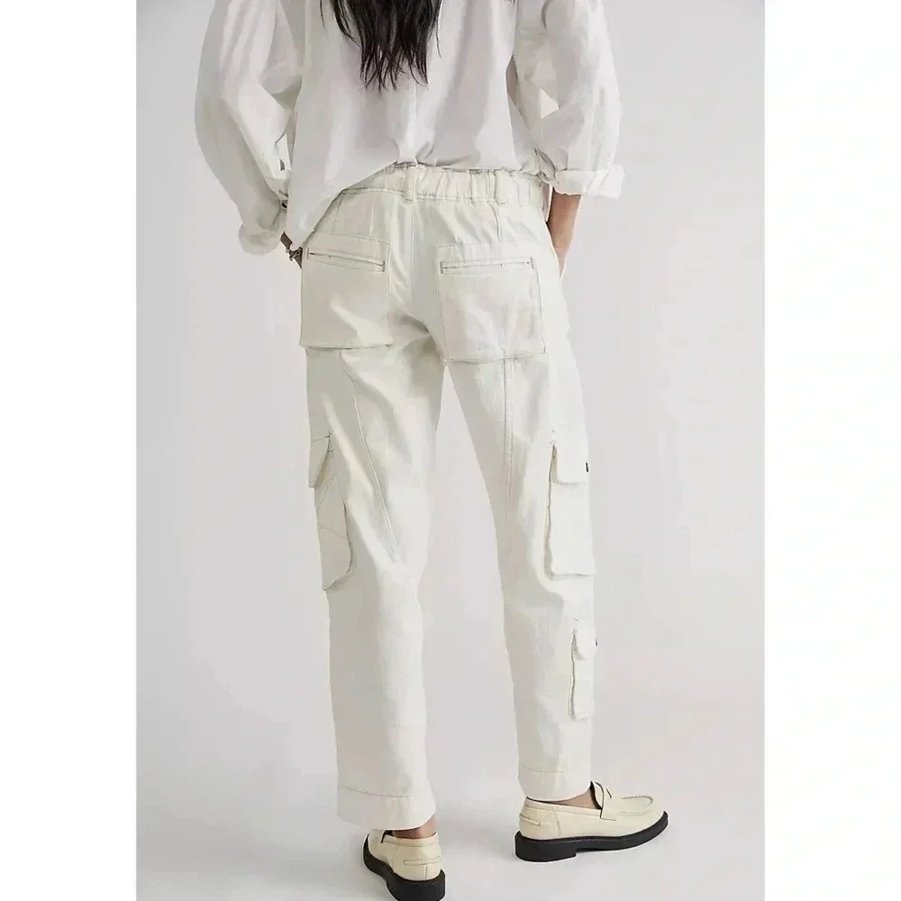 New Free People Tahiti Low-Rise Cargo Pants White Large